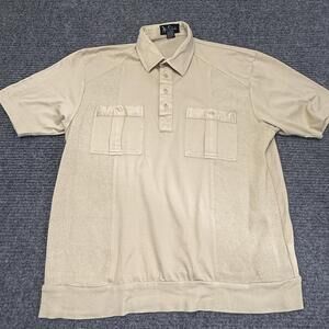 Vintage Alan Stuart Polo Shirt Mens Large Beige Solid Banded Hem Knit 90s